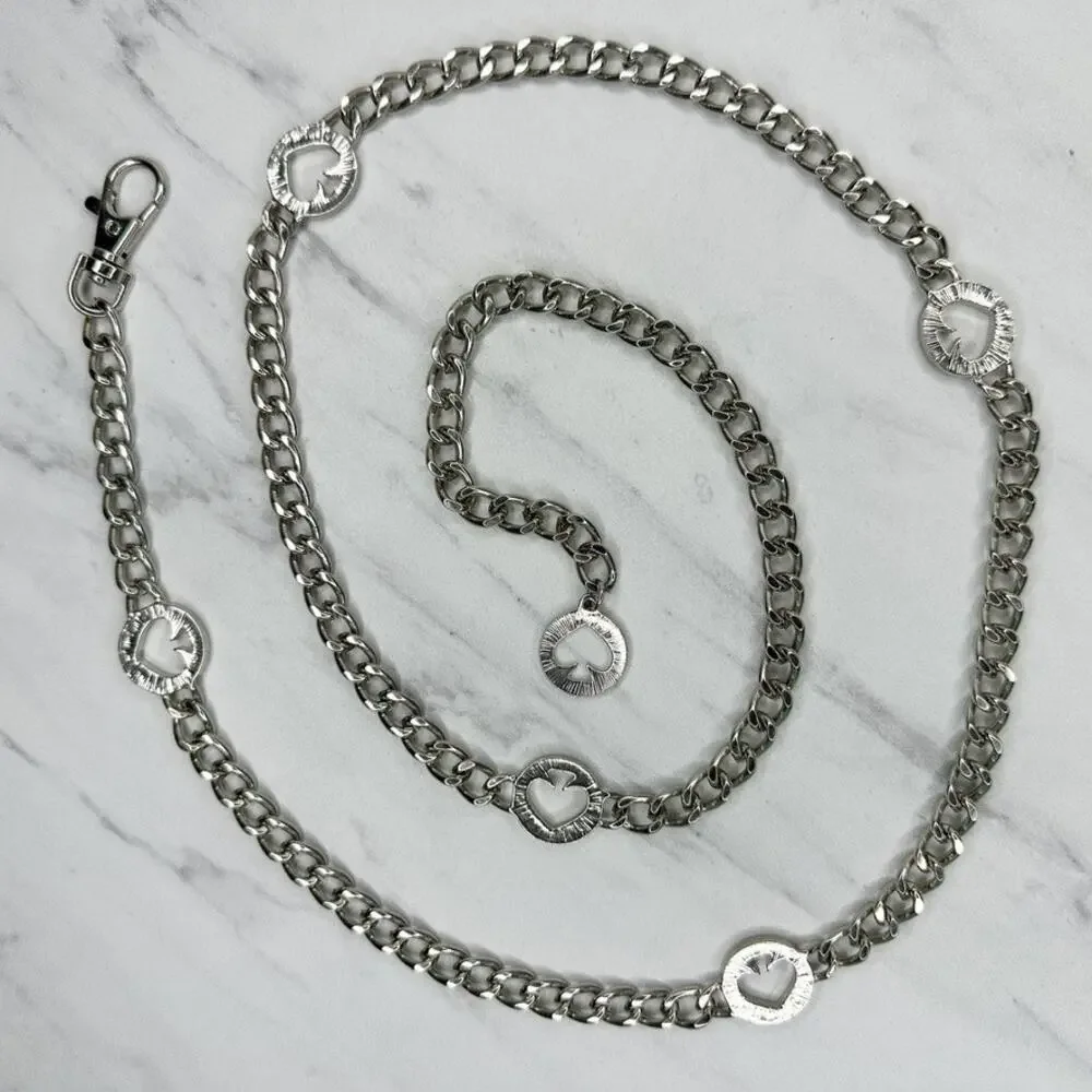 Kate Spade Silver Tone Curb Chain Spade Logo Charm Station Belt One Size (OS) ✨